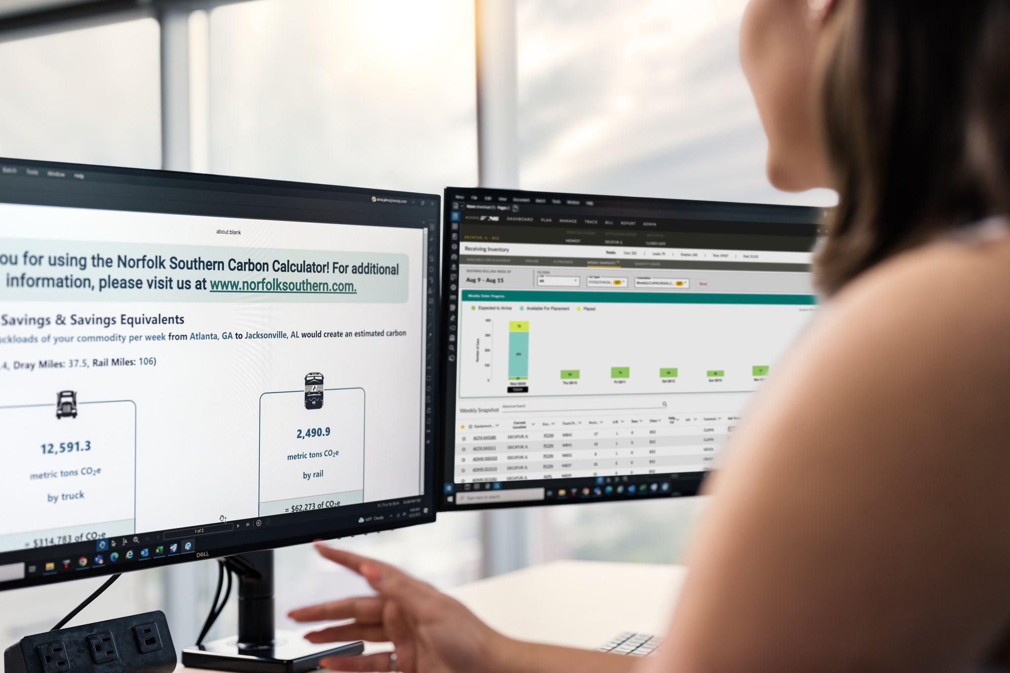 Norfolk Southern Railway Carbon Calculator on computer screen First & Final Mile
